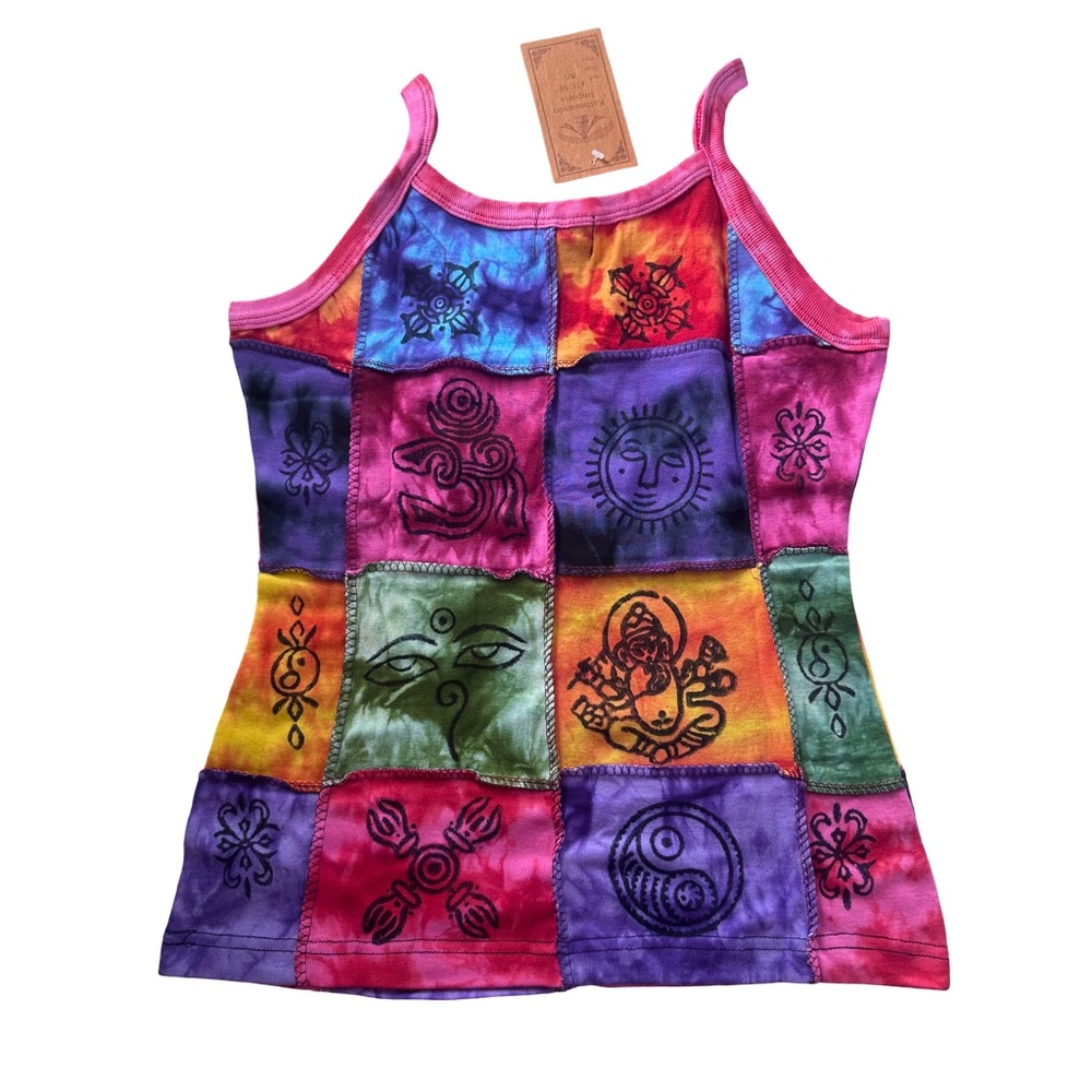 Kathmandu Patchwork Tie-Dye Handmade Painted Cotton Tank Top - Picture 7 of 8